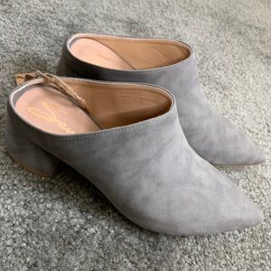 Grey suede mules